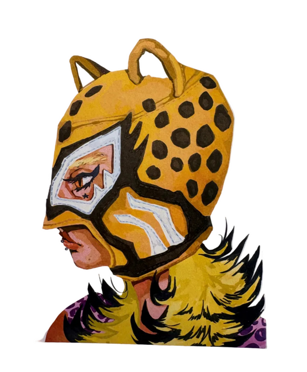5 X 7 Cheetah Luchadora Print by OK Artist Snotlobster