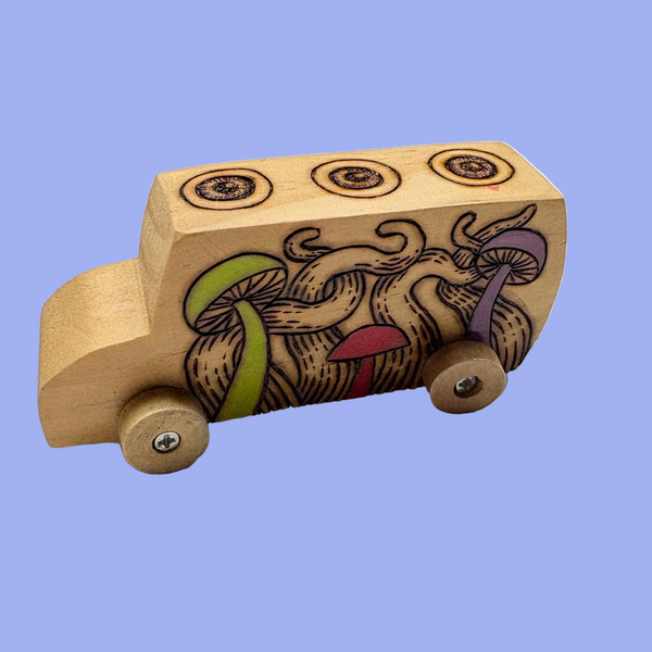 Wood Burned Bus w/Eyeballs, Mushrooms, & Tentacles by OK Artist Impermanent State