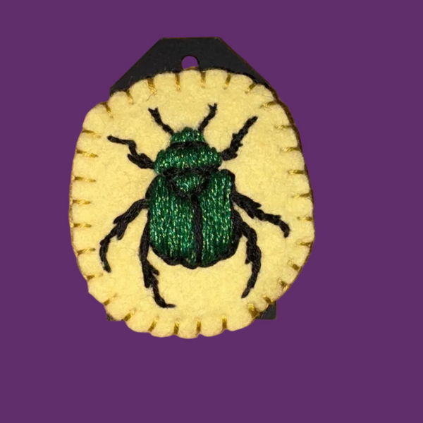 Handmade Shiny Green Beetle Brooch