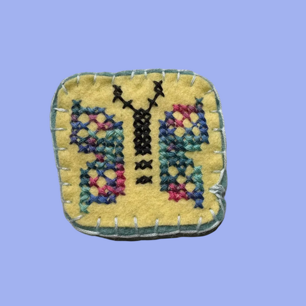Cross Stitch Butterfly Brooch by OK Artist Snotlobster