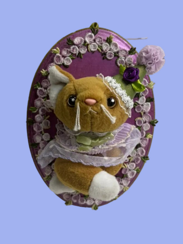 Orange Kitty Clown w/Floral Purple Background by Mint To Be OKC