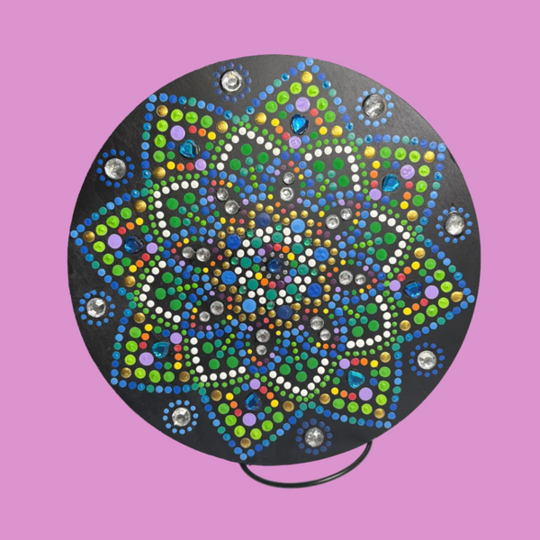 CELSIUS 10" Acrylic and Gem Mandala by OK Artist Lauren Schlepp