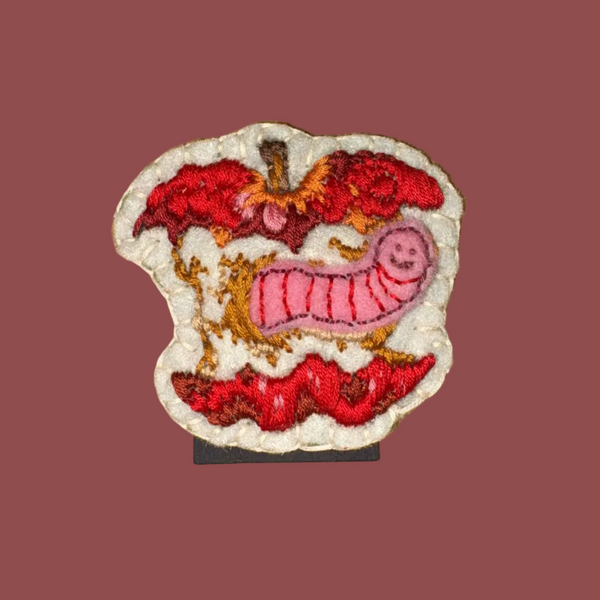 Handmade Wormy Apple Brooch by OK Artist snotlobster