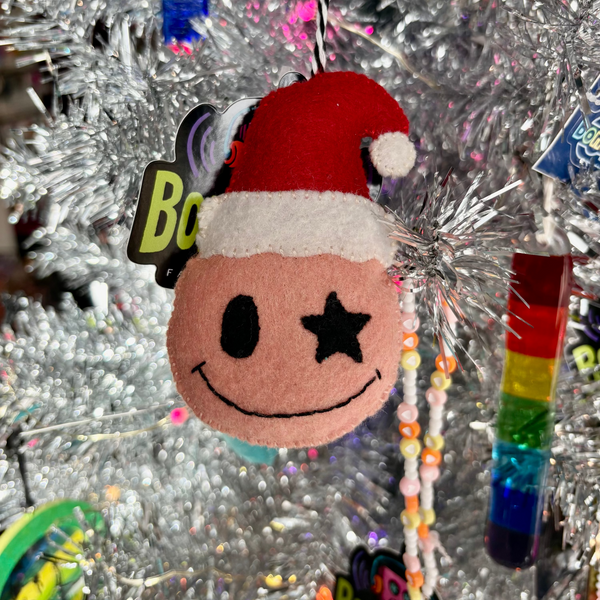 Handmade Star Eyed Santa Hat Face Charm by OK Artist Atomic Kudzu