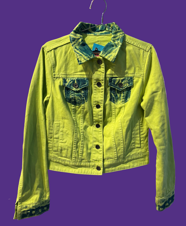 Lime Green Denim Jacket by OK Artist lookfly_revive
