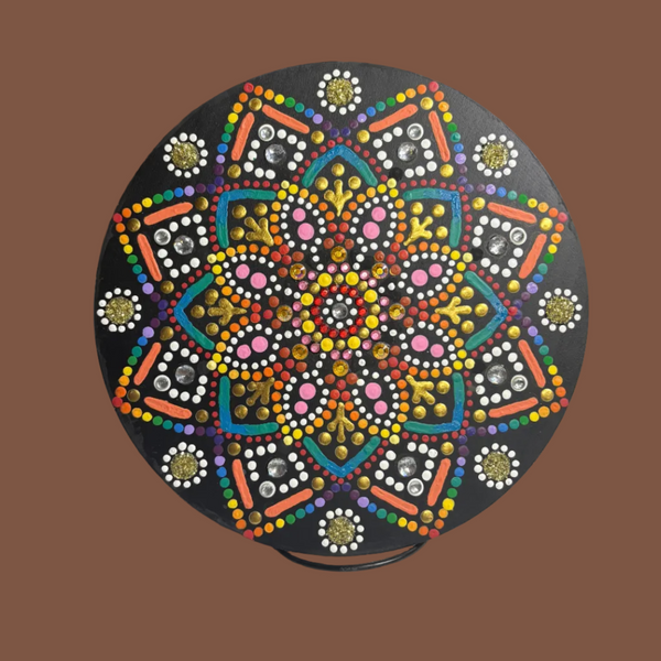 FAHRENHEIT 10" Acrylic and Gem Mandala by OK Artist Lauren Schlepp