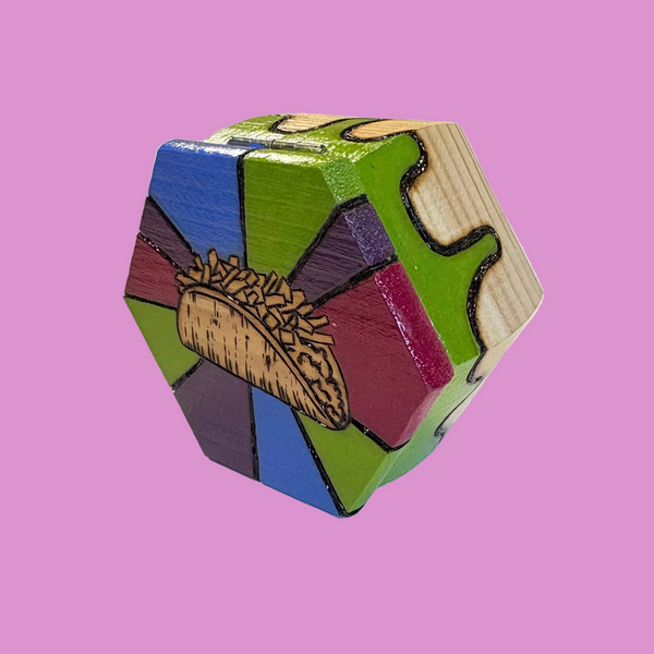 Small TACO LIFE Wood Burned Box by OK Artist Impermanent State