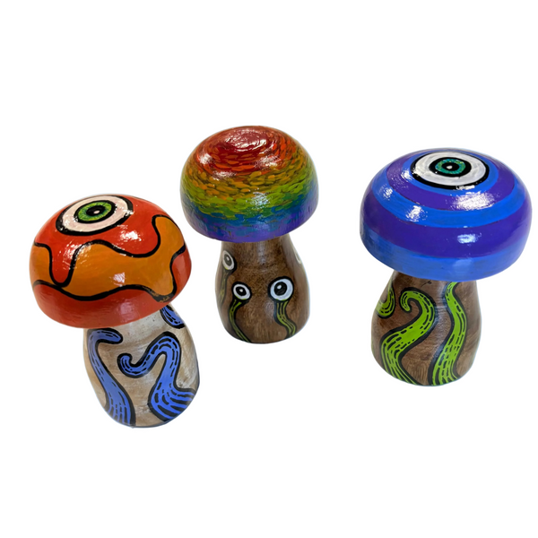 Wooden Mushroom Figurines by OK Artist Impermanent State