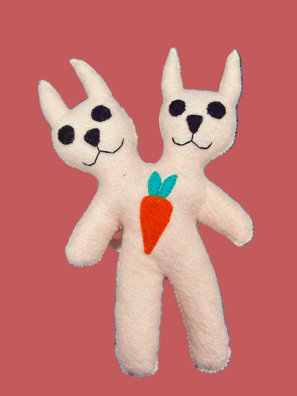 2 Headed Bunny Doll by OK Artist Atomic Kudzu